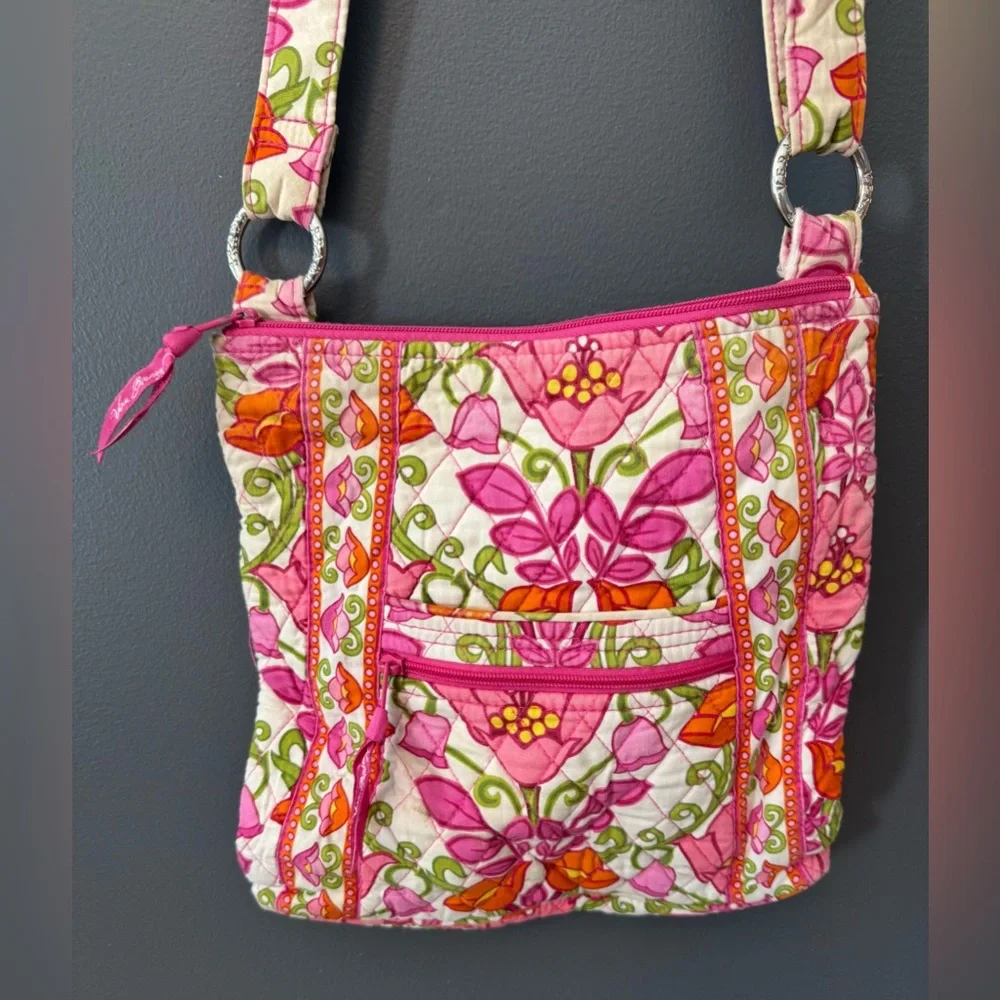 Vera Bradley Crossbody Bag Purse Pink Green Lilli Bell Floral Flower Quilted